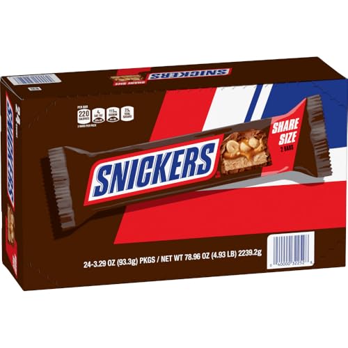 SNICKERS Candy Milk Chocolate Bars, Share Size Bulk Pack, 3.29 oz Bar (Pack of 24)