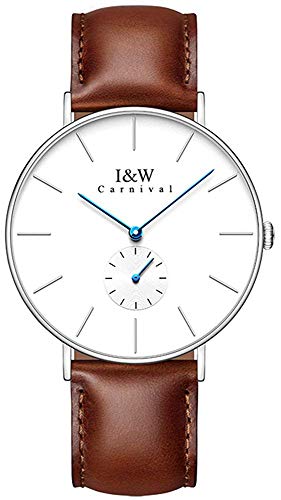 MASTOP ミニマリスト メンズ 超薄型腕時計 アナログ クォーツ レザーバンド 30m 防水 ビジネス カジュアル ユニ 腕時計, ブラウンバンド-シルバーケース。, クォーツ腕時計。