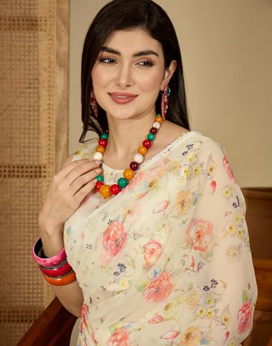 Image of SIRIL Women's Georgette Floral Printed Saree with Unstitched Blouse Piece