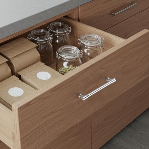 Image of Ravinte 5 Pack 5 Inch Hole Center Solid Kitchen Cabinet Handles Polished Chrome Dresser Pulls Cabinet Drawer Pulls for Kitchen Cupboard Hardware