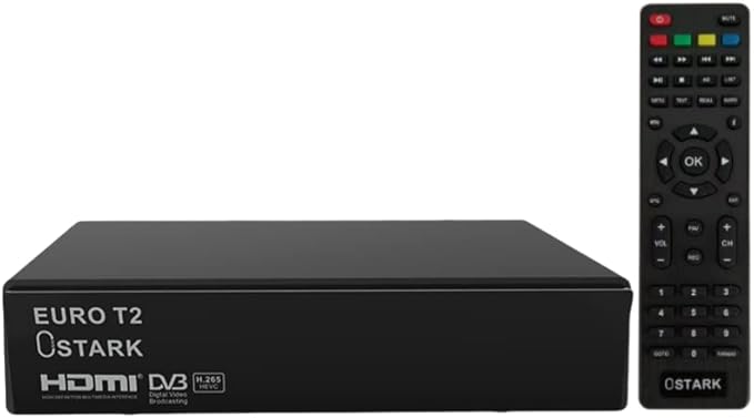 Ostark Euro T2 Receptor Terrestre TDT TDT2 FTA DVB-T2 DVB-C, H.265 HEVC Full HD PVR, Dual USB, Dual LNB para Dos televisiones, SCART, HDMI Coaxial