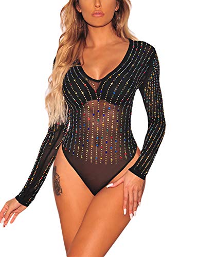 Lrady Women's Sheer Mesh Turtleneck  Bodysuit 