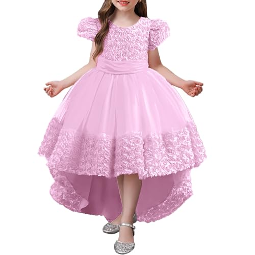 Robe longue formelle rose fille fête mariage dentelle