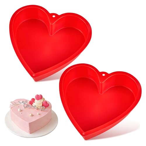 Puyeipt 10 Inch Heart Shaped Cake Pans, 2 Pack Nonstick Large Silicone Heart Baking Molds for Graduation, Wedding, Birthday Party