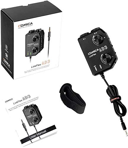 Comica LINKFLEX.AD3 Microphone Audio Preamp/Mixer 2-Channels XLR/3.5mm/6.35mm-3.5mm, 48V Phantom Power & Real Time Monitor, Universal Canon Nikon Sony Camcorders DSLR Cameras &Smartphone