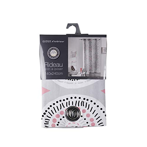 COTON D'INTERIEUR Algodón de Interior Disco  Cortina con Ojales (, algodón, Rose/Menthe, 140 x 240 cm