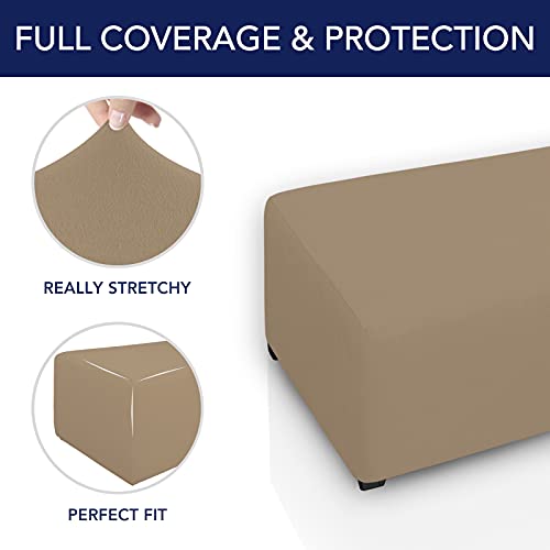 Image of PureFit Stretch Rectangle Ottoman Cover Footstool Cover, Camel | Fleece Soft Form Fit Ottoman Slipcovers Rectangle Slipcover for Folding Storage with Nonslip Elastic Bottom
