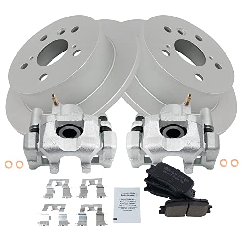Image of TRQ Rear Ceramic Brake Pad and Rotor Set Coated Compatible with 0203 Lexus ES300 0406 Lexus ES330 0206 Toyota Camry Japan Built Models 1st VIN Digit J | TRQ Rear Ceramic Brake Pad and Rotor Set Coated