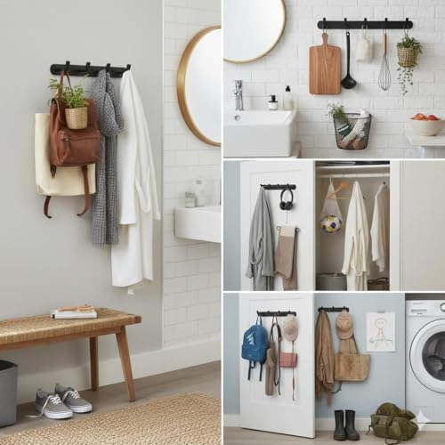 Image of SOSSI 4-Pin Wall Hooks for Hanging Cloth and Towel Hangers for Wall Hooks, Door Hangers, Hook Rail, Pack of 1 (Matt Black)
