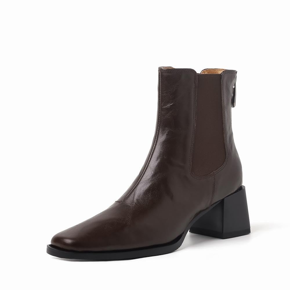 TinaCus Womens Handmade Genuine Leather Back Zip Square Toe Chunky Heel Chelsea Boots Ankle Boots