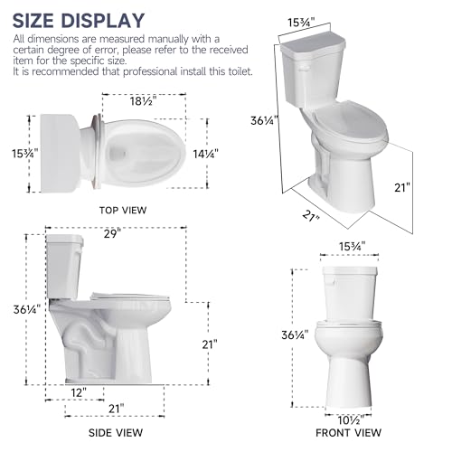 Miuara Extra Tall Toilet 21 Inch - Elongated Toilet Single Flush 1.28 Gpf,Two Piece High Toilet For Seniors, Comfort Bowl Height Bathroom Toilet For Elderly & Pregnant & Disabled & Tall,12 Inch Rough In thumb #7
