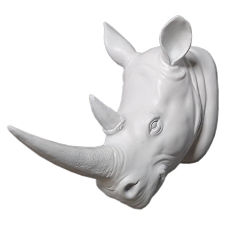 YL Crafts - The Medium White Resin Faux Animal Head Mount, Fake Rhino Animal Wall Decor Art, Resin Wall Sculpture