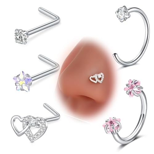 VFUN 18G Nose Stud Heart Cz Nose Ring Horseshoe Nose Rings Hoops 8mm Septum Lip Eyebrow Helix Daith Ear Nose Piercings