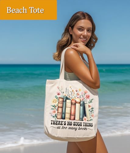 Image of Book Lovers Gifts Tote Bag for Bookish Readers, Aesthetic Book Tote Bag for Librarian, Medium Size with Inner Pocket