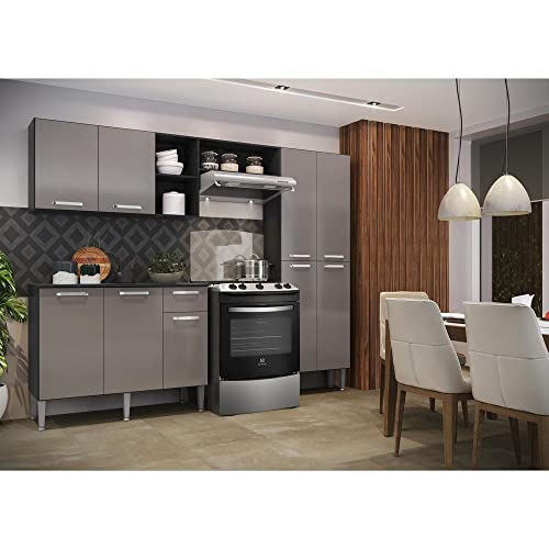 Cozinha Compacta c/Armário e Balcão com Tampo Pequim Up Multimóveis Preta/Lacca Fumê