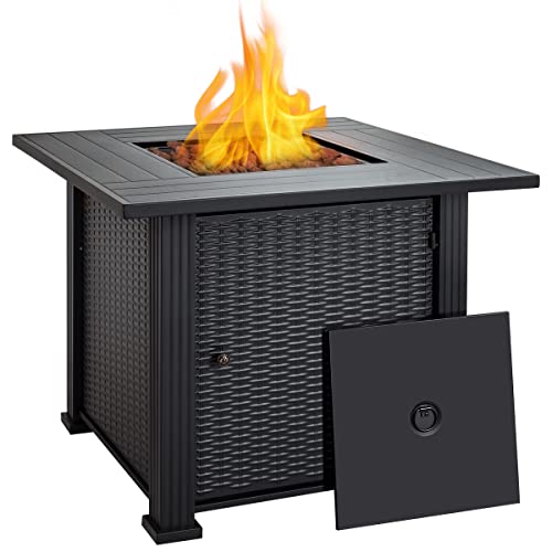 Thermomate 30" Square Fire Pit Table with Wicker & Rattan Design