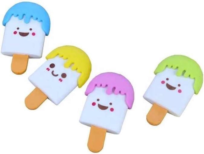 Image of AK Store (Pack of 4) 3D Cute Cartoon Shape Rubber Pencil Erasers, School Stationery for Kids, Boys Girls, Birthday Return Gifts (Ice Cream)