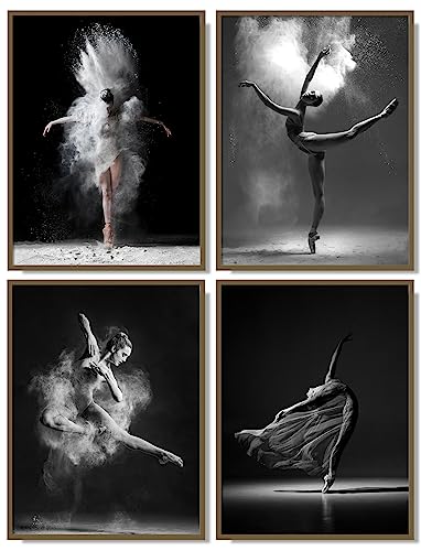 Image of NCYEL Black and white ballet wall art dancer poster beautiful girl bedroom elegant dance classroom bathroom dormitory decoration poster 16 inchx24 x4pcs