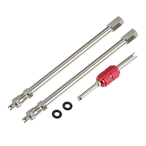 Image of X AUTOHAUX 1 Set 5.90 inch Dually Valve Stem Extenders Straight Dual Tire Valve Extension for Car Truck RV Pickup Motorcycle Silver Tone
