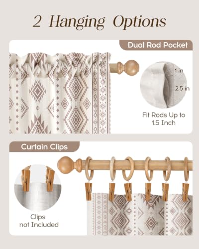 Image of Miss Adola Boho Kitchen Curtains - 24 Inch Length Linen Blend Geometric Striped Cafe Curtains Western Tier Curtain Short Drapes Rod Pocket for Bathroom Living Room Windows Light Filtering, 2 Panels