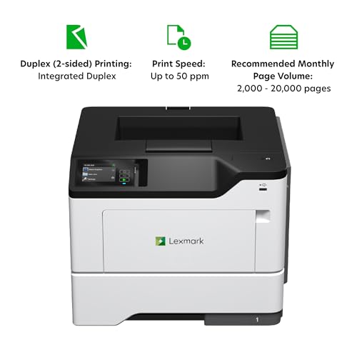 Image of Lexmark MS631dw Monochrome Laser, Duplex (2-Sided) Printing: Integrated Duplex, Print Speed: Up to 50 ppm, Energy Star, 2.8 inch (7.2 cm) Color Touch Screen (38S0400)