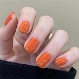 Uñas postizas cuadradas cortas de color naranja otoñal, puntas elegantes para mujeres y niñas, decoración de uñas, 24 unidades