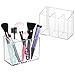 mDesign Small Plastic Self Adhesive Bathroom Vanity Cosmetic Organizer - Wall Mount Holder for Hair Care, Jewelry, Cotton Swabs, Makeup Brushes, Mascara, Lip Gloss - 3 Compartments - 2 Pack - Clear
