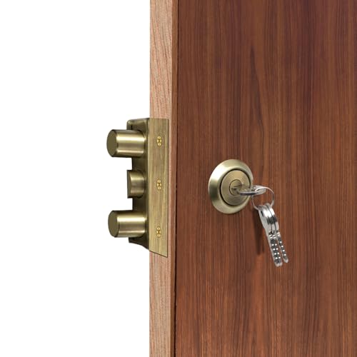 Image of VOLO Heavy Duty Tri-Bolt Rim Lock - Secure Dead Lock with Keys for Main Door, Single & Double Doors, Left & Right-Handed Use - Ideal for Home & Office (Pack of 1) (MT-02 (Antique))