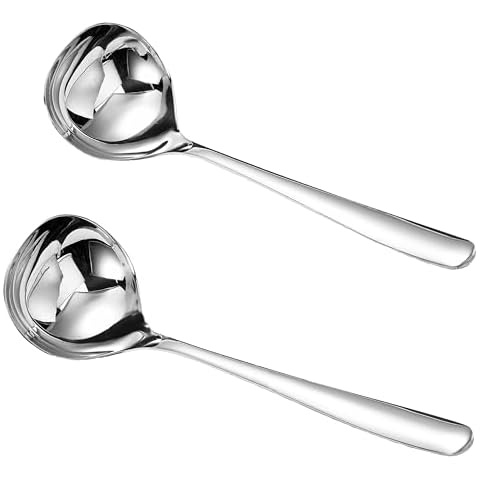 BOHK 18/8 Stainless Steel Heavy Duty Big Soup Spoon Gravy Ladle Large Serving Spoon 7.9inch (2 Packed) Cover