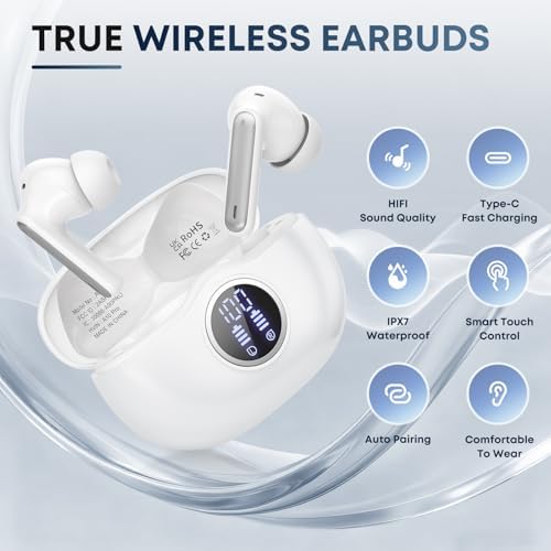 Bluetooth 5.3 Headphones HiFi Stereo 50H Playback LED Digital Display Ear Buds with ENC Noise Canceling Headset - 2