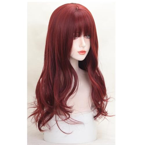 Perruque rouge avec frange pour fête et usage quotidien cheveux longs 60cm - 6