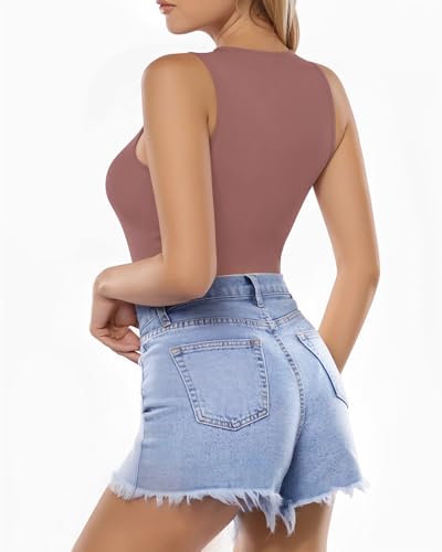 Image of MANGOPOP Women's Tank Top Bodysuit Crew Neck Sleeveless Racerback Halter Ribbed Body Suits Sexy Summer Going Out Tops