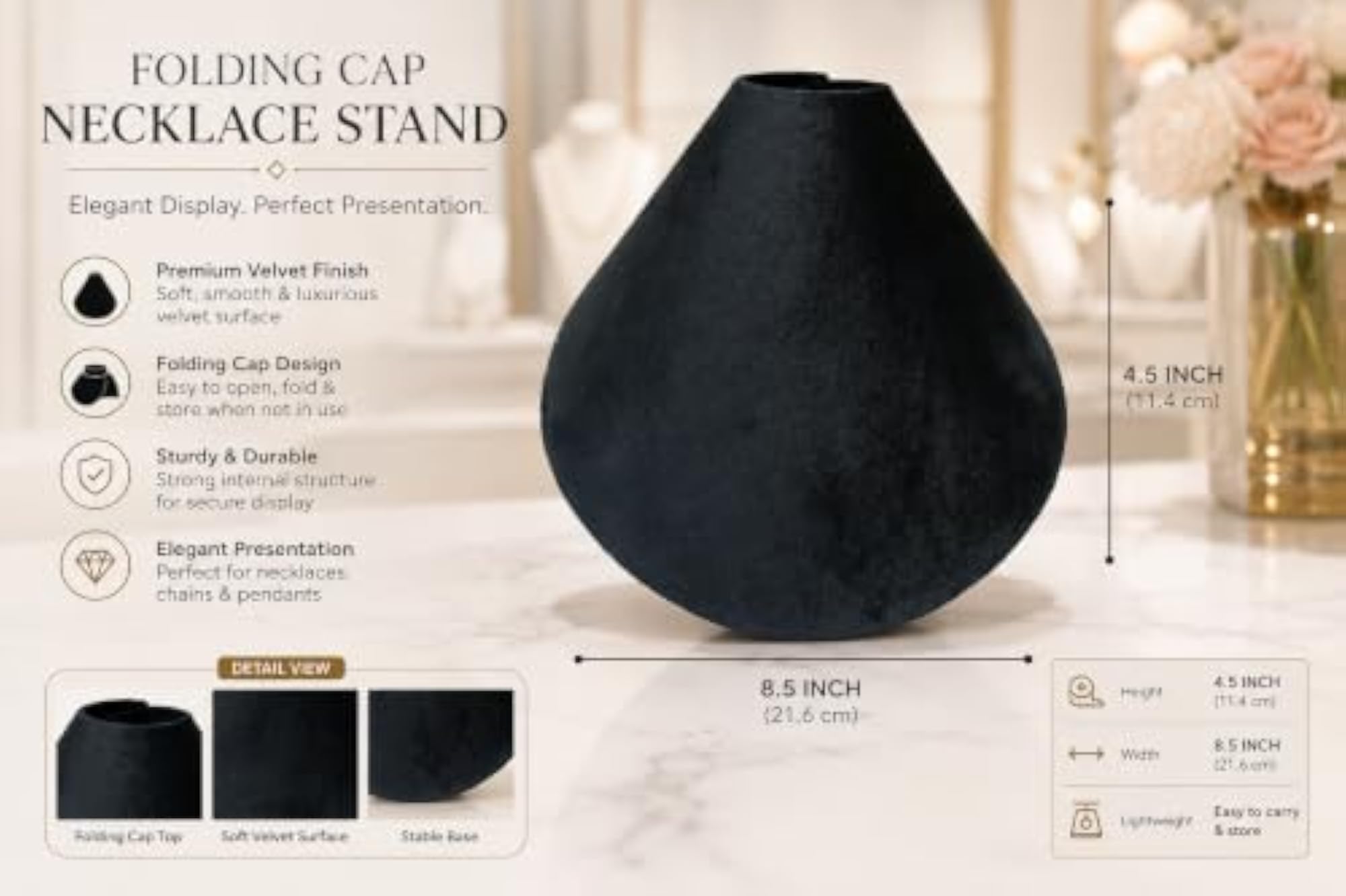 Black Velvet Folding Necklace Display Stand for Jewellery