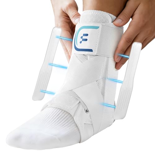 Fitomo White Quick Lace Up Ankle Brace for Women Men with Removable Splints Adjustable Ankle Support for Achilles Tendonitis Ankle Sprain & Swelling Relief for Volleyball Running & Daily Wear L
