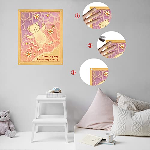 Unves 3 Pcs Small Tarot Tapestry Wall Hanging Cool Animal Cartoon Cute Cat Sun Moon Star Heart Blessing Wall Tapestries For Bed Room Living Room Dorm Decoration Home Decor With Nails #TOP3