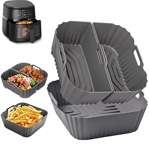 Silicone Air Fryer Mould 19-23 cm for Philips 6.2L NA230 HD9270, Moulinex 7.5L, Cecotec/Cosori/Aigostar/Rus... Hobbs, Reusable Square Airfryer Accessories for Air Fryer, Microwave (Grey)