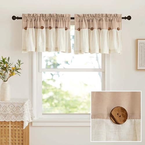 NICETOWN Linen Valances for Kitchen Window Over Sink Farmhouse Boho Curtain for Small Window Short Rod Pocket Valances 18 inches Length for Living Roo