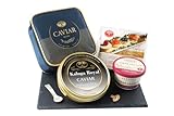 OLMA Kaluga Royal Caviar Gift Set - Includes 125 g Metal Tin Kaluga Fish Roe, Mini Blinis, Creme Fraiche, Mother of Pearl Serving Spoon - Rated Top Black Caviar in the World