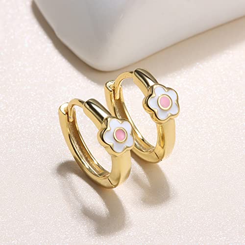 MILACOLATO 925 Sterling Silver Small Hoop Earrings Toddler 18K Gold Plated Daisy Earrings Pink Yellow FLower Huggie Hoop Earrings for Women Hypoallergenic Earrings for Sensitive Ears4