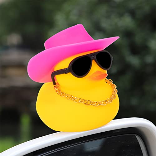Wonuu Car Rubber Duck Car Duck Decoration Dashboard Car Ornament For Car Dashboard Decoration Accessories With Mini Sun Hat Swim Ring Necklace And Sunglasses (A-Cowboy Hat&Pink) #TOP5