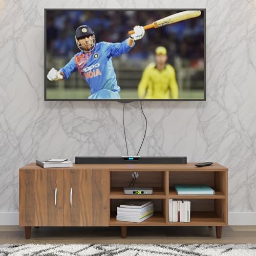 Image of VIKI Modern TV Unit for Living Room | Engineered Wood TV Cabinet with 2 Door Storage & 2 Open Shelves, Set Top Box Stand, Entertainment Unit, 140W x 48H x 40D cm | DIY | 1 Year Warranty (Walnut)