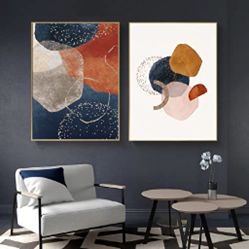 Affiche géométrique orange pour salon esthétique déco murale scandinave lot de 2