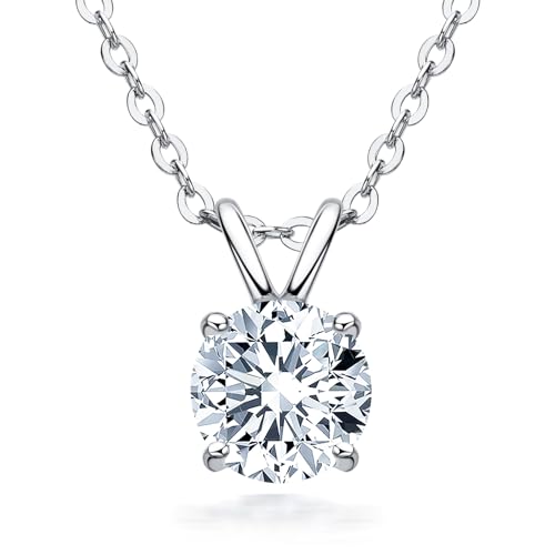 AINUOSHI Moissanite Necklace for Women, 1CT, 2CT, 3CT, 4CT Solitaire Moissanite Pendant Necklace, D-E Color with GRA Certificate, 925 Sterling Silver with 18K Gold Plating, Mother Mom Wife Girlfriend Gifts with Jewelry Box Packed
