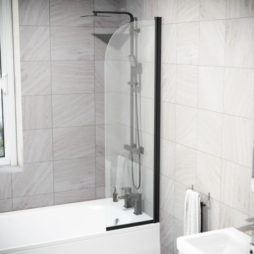 Image of Nes Home Hinged 400 x 1400mm Bathtub Screen, 5mm Tempered Glass - Matte Black