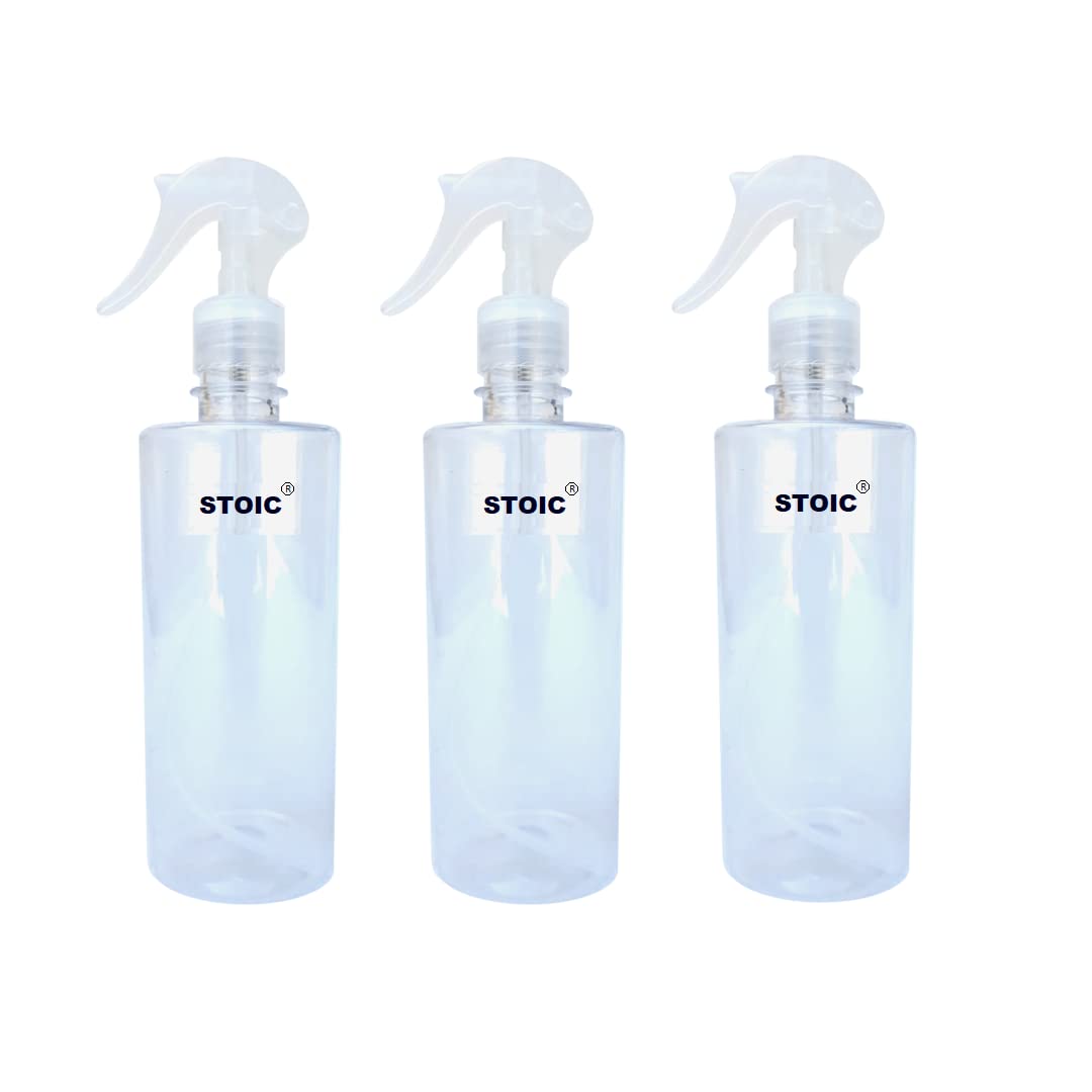 STOIC Empty Transparent Trigger Spray Bottle for Sprayer Unbreakable Plastic Sanitizer Multipurpose Mist Spray Bottle 300 ml - Pack of 3 (White)-picture-28