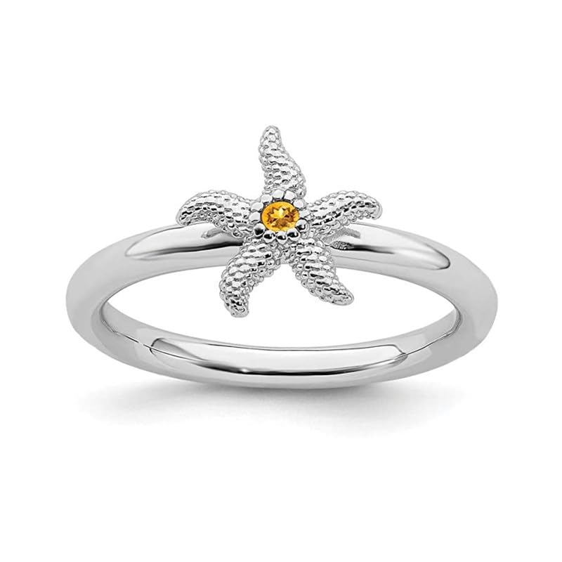 Bague de fiançailles ronde citrine argent 925 pour femme, bague style étoile de mer amour