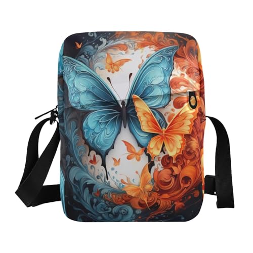 Crossbody Bag Fire Flame Ice Butterfly Messenger Bag for Women Men Purse Shoulder Bag Satchel Bag with Adjustable Strap 214A4865