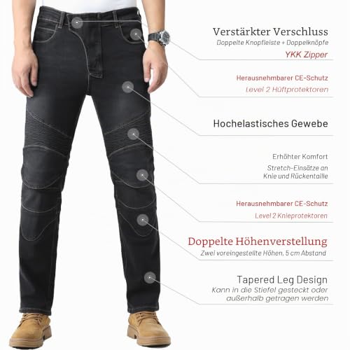 CTBQiTom Motorrad Jeans Herren mit CE-Level-2 Protektoren | Stretch-Denim | Abnehmbare Polster im Minimalist-Design