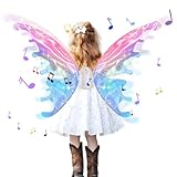 Electric Fairy Wings for Girls, Moving Butterfly Wings with LED Lights and Music, light up fairy wings for Kids/Dogs for Birthday Halloween Christmas and Party Cosplay Dress Up Attire