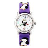 Jewtme Kids Time Teacher Watches 3D Cute Cartoon Silicone Children Toddler Wrist Watches for Ages 3-10 Boys Girls Little Child Penguin Purple